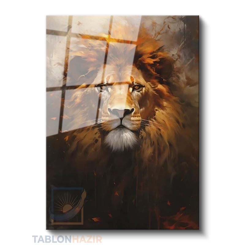 Dikey Cam Tablo Salon Duvar Tablosu Dikey Cam Aslansarı Yeni Ev Hediyesi Ofis Tablosu