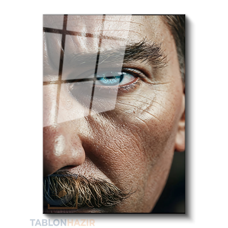 Dikey Cam Tablo Salon Duvar Tablosu Dikey Cam Ataturk Yarim Portre Yeni Ev Hediyesi Ofis Tablosu