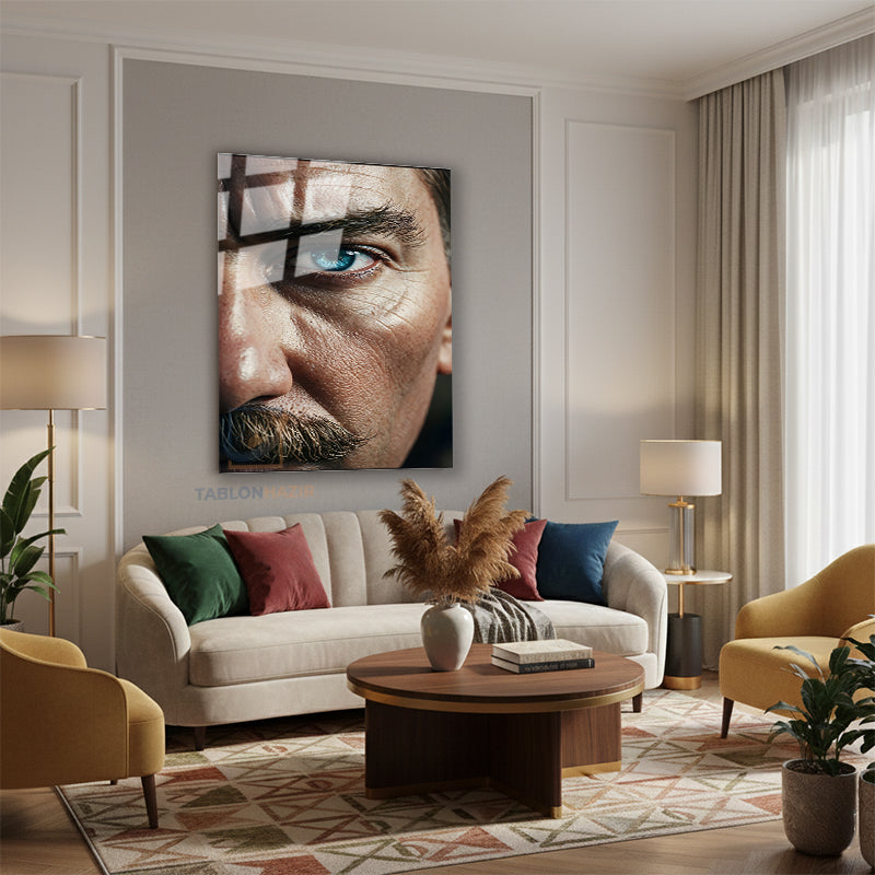 Dikey Cam Tablo Salon Duvar Tablosu Dikey Cam Ataturk Yarim Portre Yeni Ev Hediyesi Ofis Tablosu