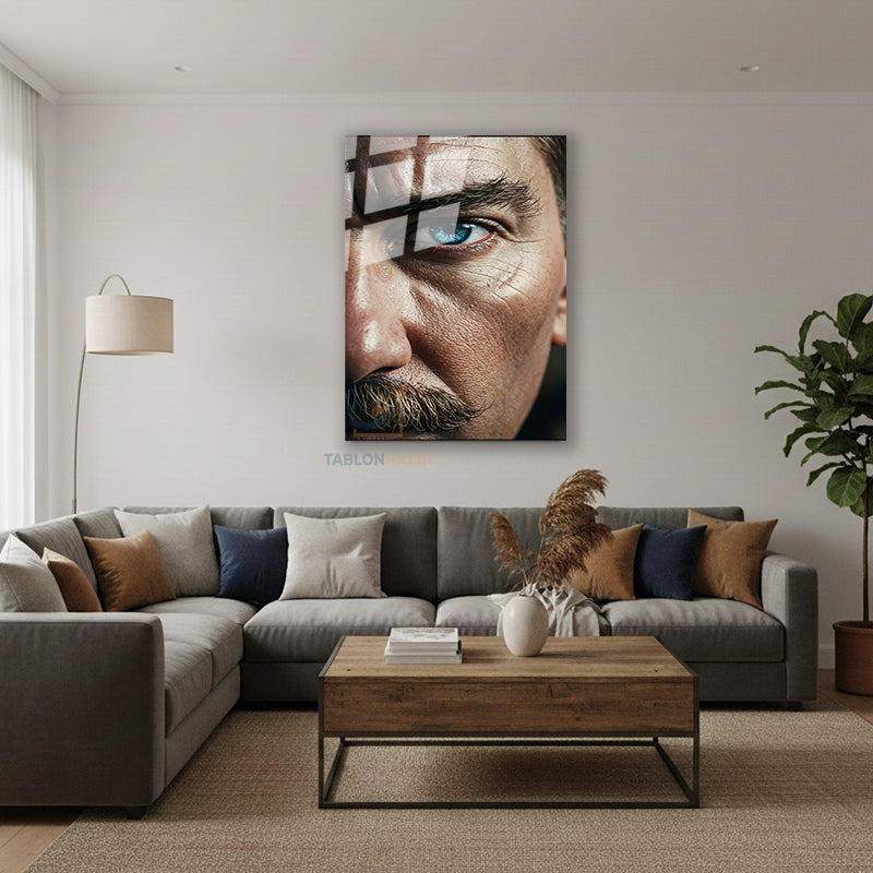 Dikey Cam Tablo Salon Duvar Tablosu Dikey Cam Ataturk Yarim Portre Yeni Ev Hediyesi Ofis Tablosu