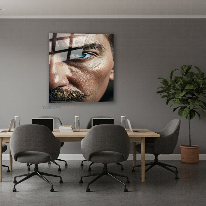 Dikey Cam Tablo Salon Duvar Tablosu Dikey Cam Ataturk Yarim Portre Yeni Ev Hediyesi Ofis Tablosu