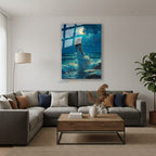 Dikey Cam Tablo Salon Duvar Tablosu Dikey Cam Ay Isıgı Elbiseli Kiz Yeni Ev Hediyesi Ofis Tablosu