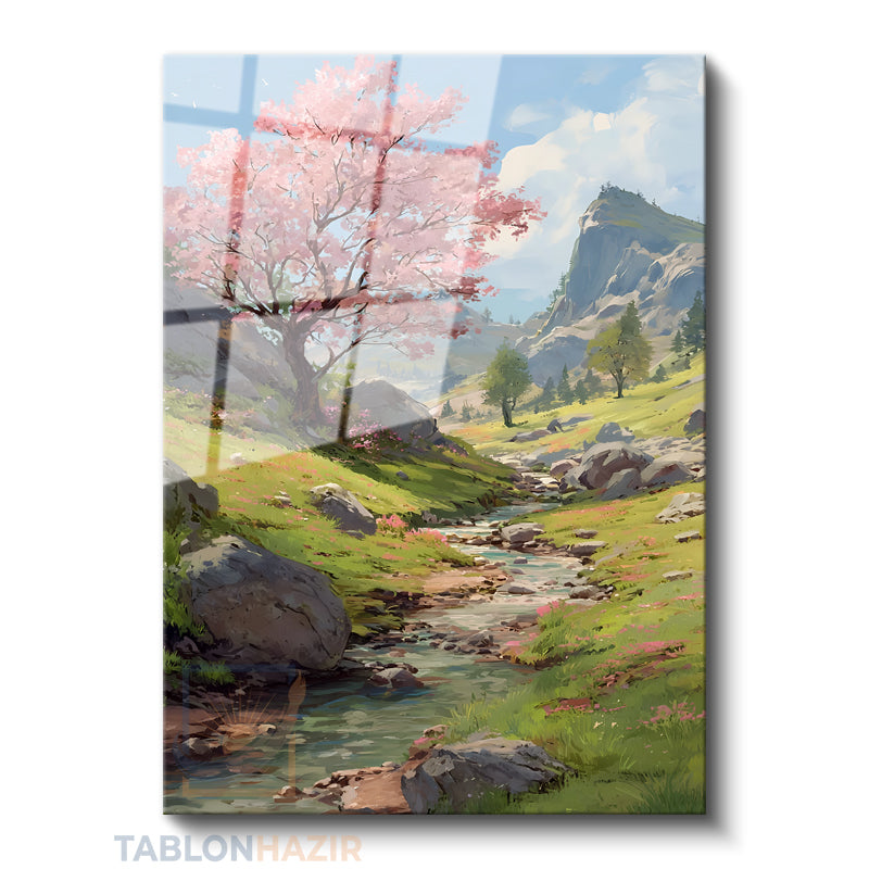 Dikey Cam Tablo Salon Duvar Tablosu Dikey Cam Cam Akarsu Dag Yeni Ev Hediyesi Ofis Tablosu