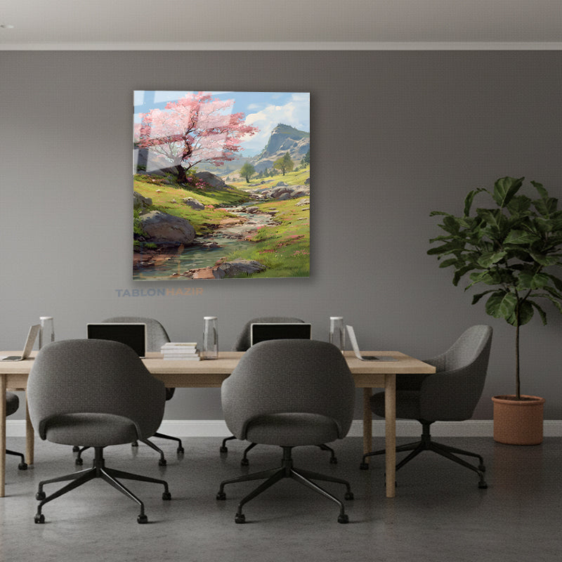 Dikey Cam Tablo Salon Duvar Tablosu Dikey Cam Cam Akarsu Dag Yeni Ev Hediyesi Ofis Tablosu