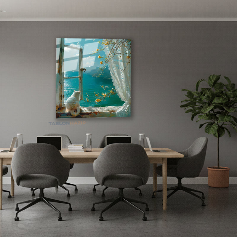 Dikey Cam Tablo Salon Duvar Tablosu Dikey Cam Camdaki Kedi Manzara Yeni Ev Hediyesi Ofis Tablosu