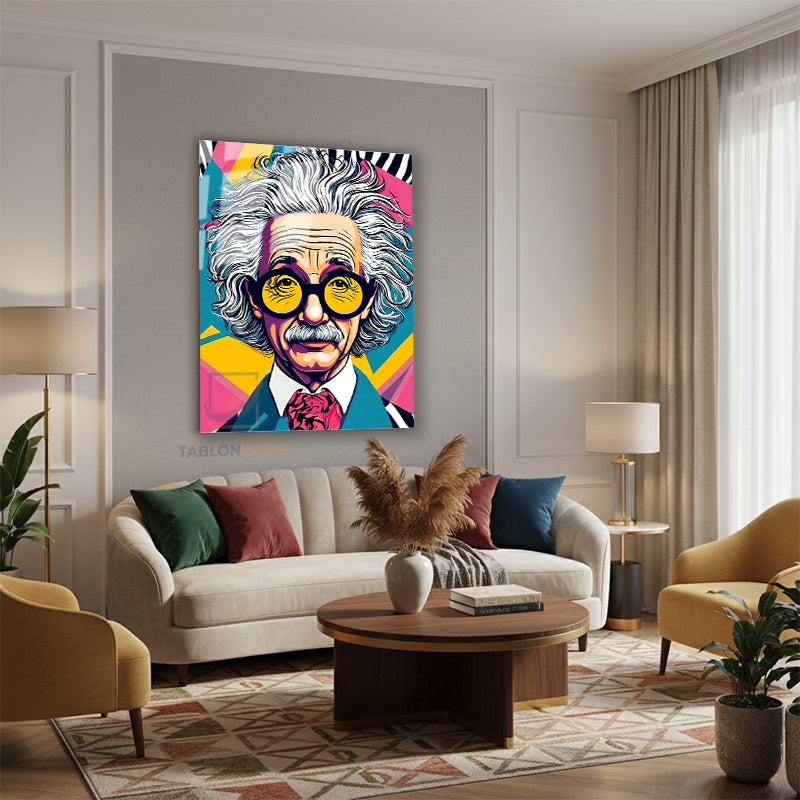 Dikey Cam Tablo Salon Duvar Tablosu Dikey Cam Einstain Yeni Ev Hediyesi Ofis Tablosu