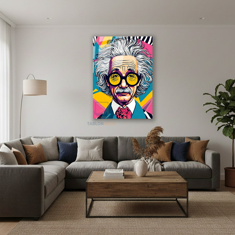 Dikey Cam Tablo Salon Duvar Tablosu Dikey Cam Einstain Yeni Ev Hediyesi Ofis Tablosu
