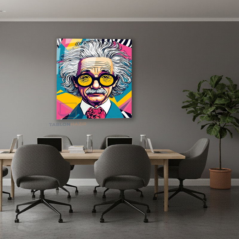 Dikey Cam Tablo Salon Duvar Tablosu Dikey Cam Einstain Yeni Ev Hediyesi Ofis Tablosu