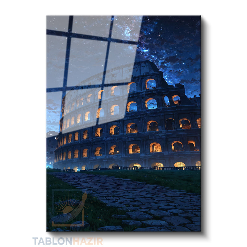 Dikey Cam Tablo Salon Duvar Tablosu Dikey Cam Gece Roma Yeni Ev Hediyesi Ofis Tablosu