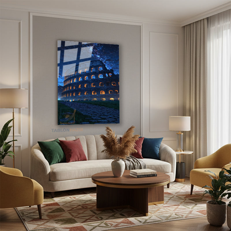 Dikey Cam Tablo Salon Duvar Tablosu Dikey Cam Gece Roma Yeni Ev Hediyesi Ofis Tablosu