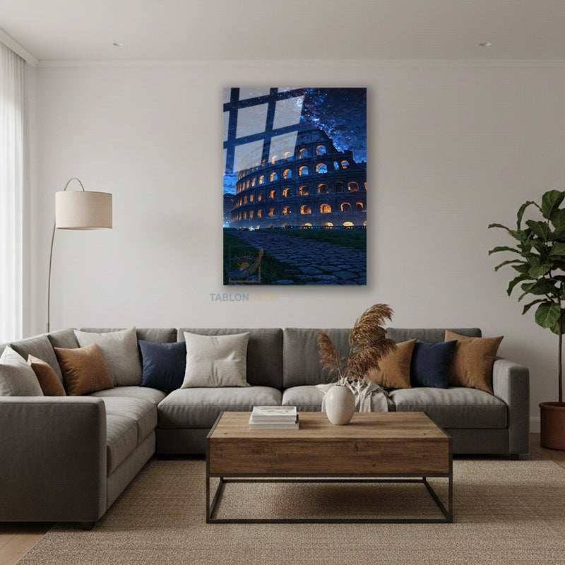 Dikey Cam Tablo Salon Duvar Tablosu Dikey Cam Gece Roma Yeni Ev Hediyesi Ofis Tablosu