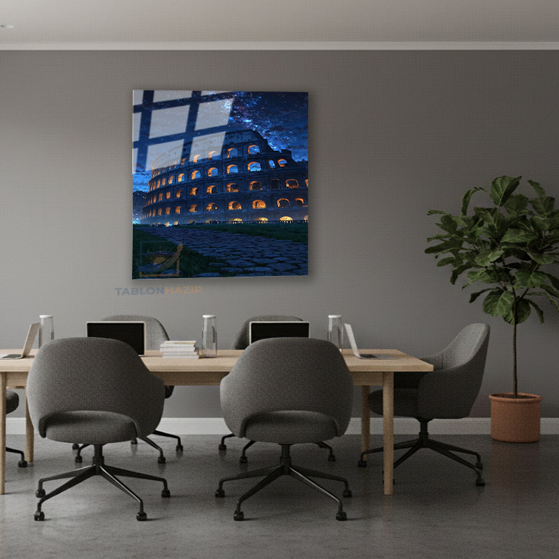 Dikey Cam Tablo Salon Duvar Tablosu Dikey Cam Gece Roma Yeni Ev Hediyesi Ofis Tablosu