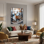 Dikey Cam Tablo Salon Duvar Tablosu Dikey Cam Geyik Kis Yeni Ev Hediyesi Ofis Tablosu