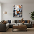 Dikey Cam Tablo Salon Duvar Tablosu Dikey Cam Geyik Kis Yeni Ev Hediyesi Ofis Tablosu