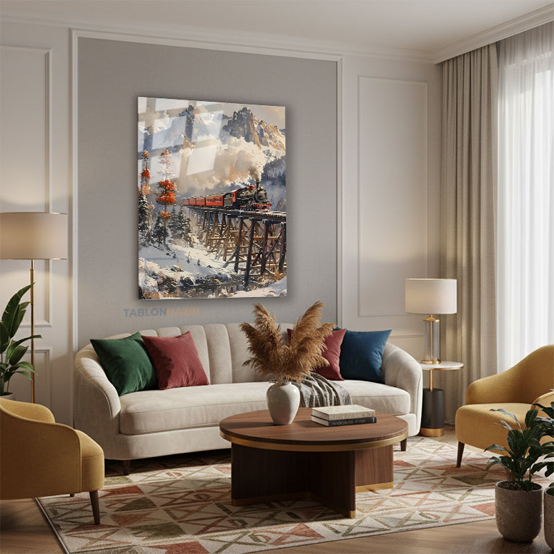 Dikey Cam Tablo Salon Duvar Tablosu Dikey Cam Gezitreni Yeni Ev Hediyesi Ofis Tablosu