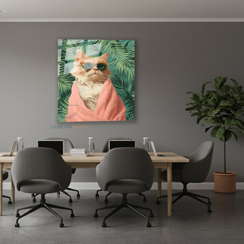 Dikey Cam Tablo Salon Duvar Tablosu Dikey Cam Gozluklu Kedi Karizmatik Yeni Ev Hediyesi Ofis Tablosu