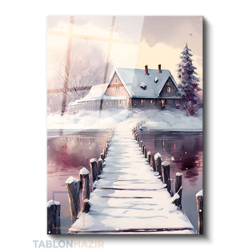Dikey Cam Tablo Salon Duvar Tablosu Dikey Cam Kar Manzara Gol Yeni Ev Hediyesi Ofis Tablosu
