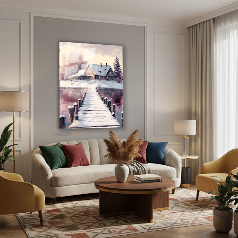 Dikey Cam Tablo Salon Duvar Tablosu Dikey Cam Kar Manzara Gol Yeni Ev Hediyesi Ofis Tablosu