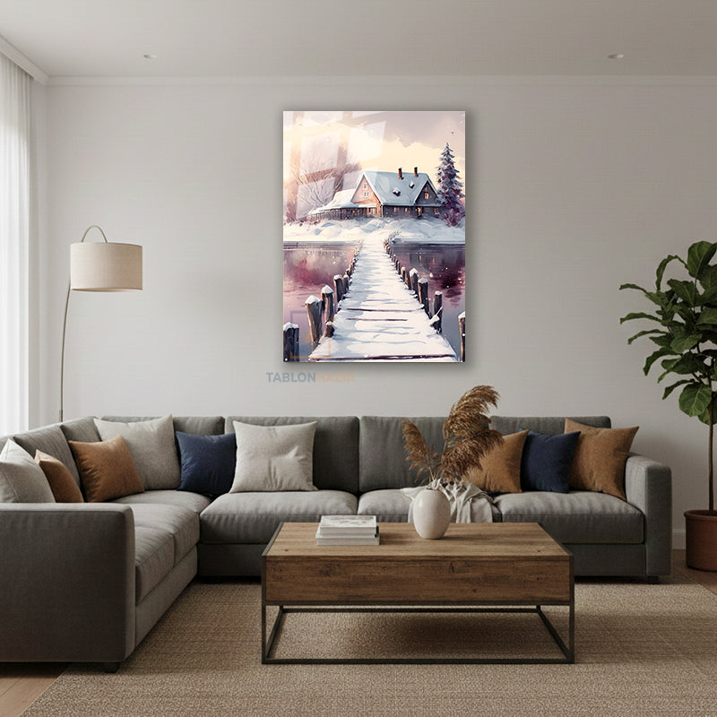 Dikey Cam Tablo Salon Duvar Tablosu Dikey Cam Kar Manzara Gol Yeni Ev Hediyesi Ofis Tablosu