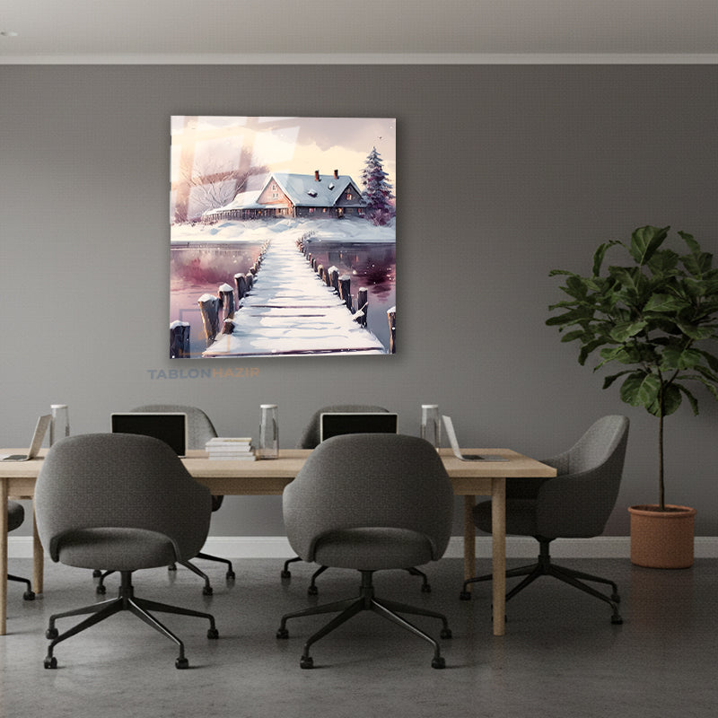 Dikey Cam Tablo Salon Duvar Tablosu Dikey Cam Kar Manzara Gol Yeni Ev Hediyesi Ofis Tablosu