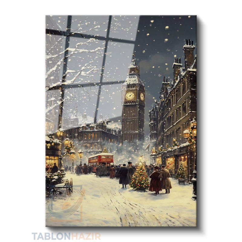 Dikey Cam Tablo Salon Duvar Tablosu Dikey Cam Karlı Yeniyil Yeni Ev Hediyesi Ofis Tablosu