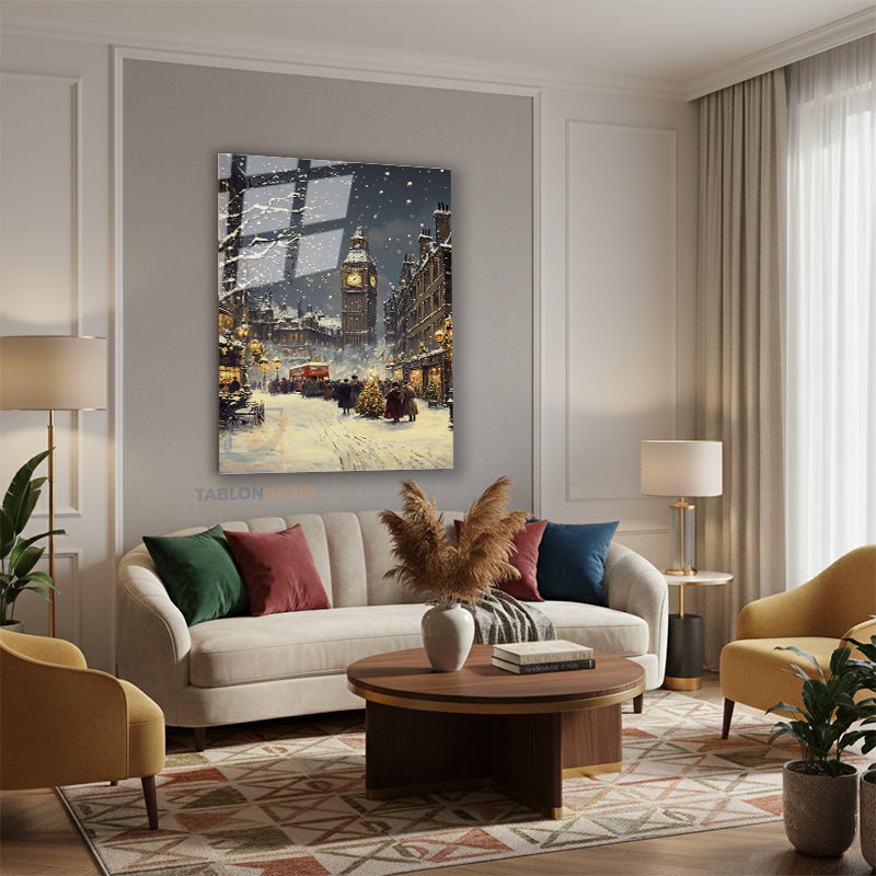 Dikey Cam Tablo Salon Duvar Tablosu Dikey Cam Karlı Yeniyil Yeni Ev Hediyesi Ofis Tablosu
