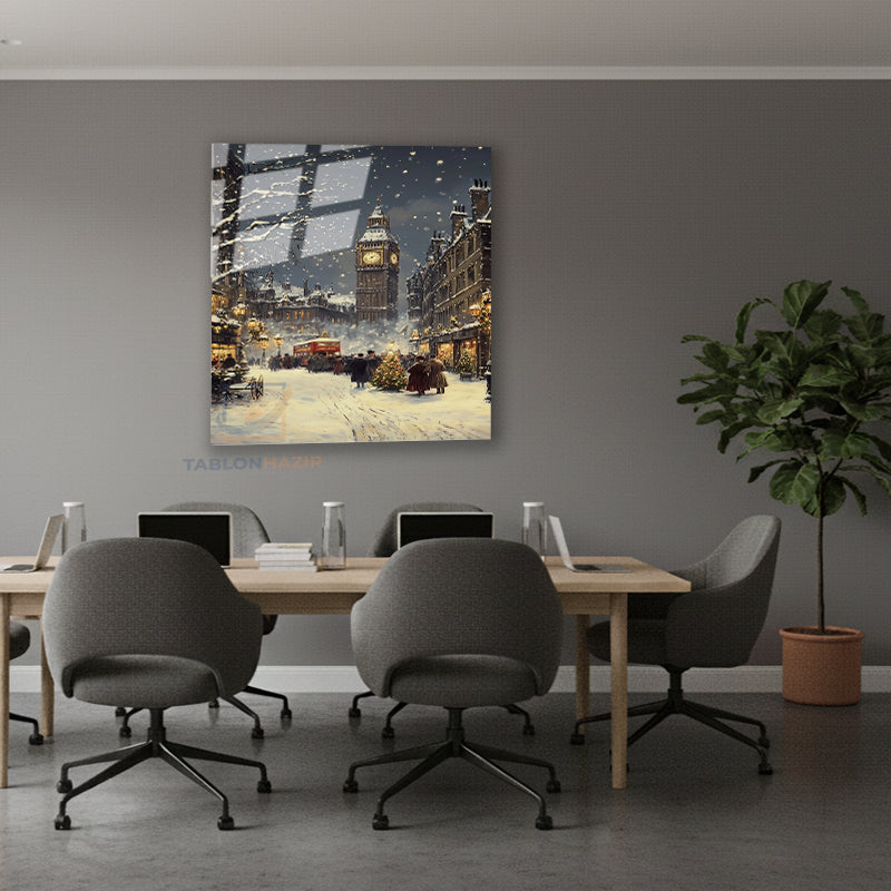 Dikey Cam Tablo Salon Duvar Tablosu Dikey Cam Karlı Yeniyil Yeni Ev Hediyesi Ofis Tablosu
