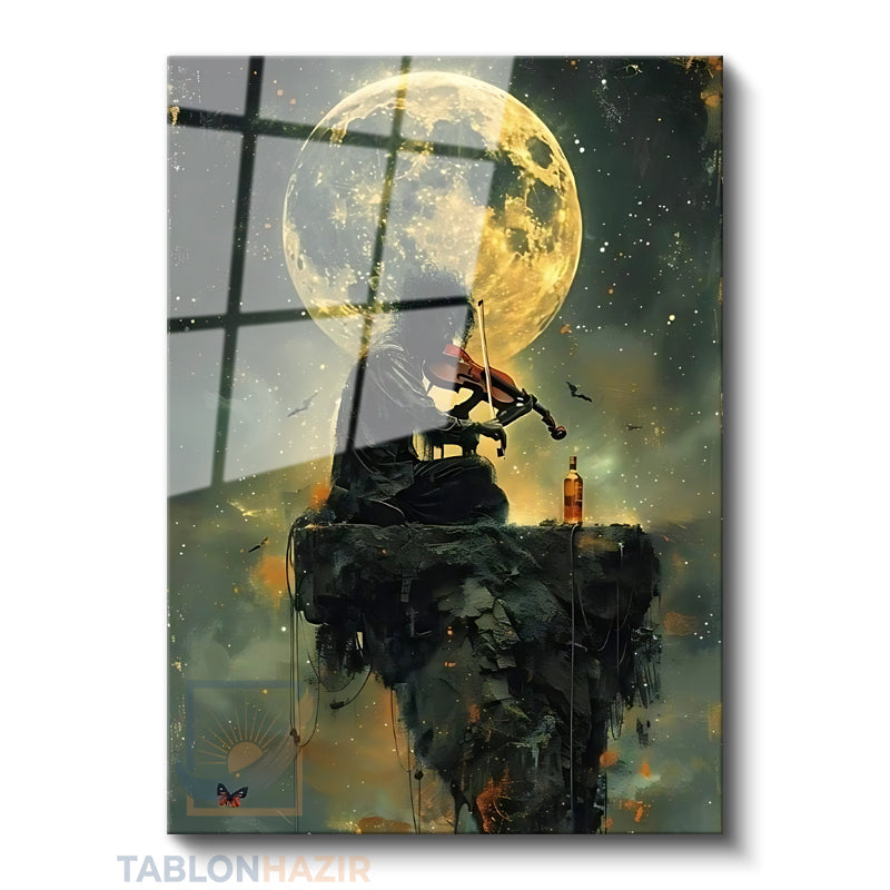 Dikey Cam Tablo Salon Duvar Tablosu Dikey Cam Kemancıay Yeni Ev Hediyesi Ofis Tablosu
