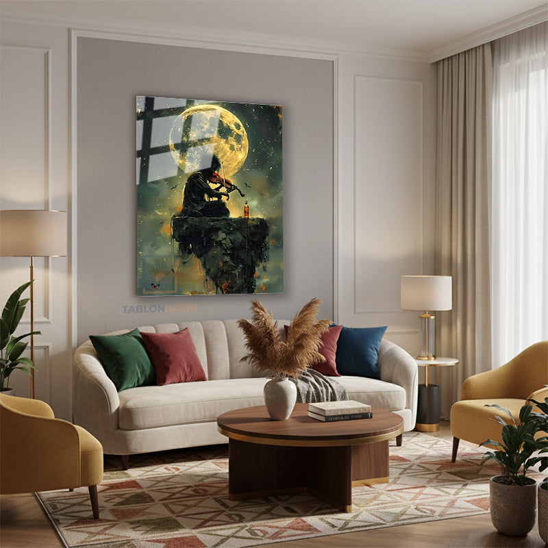 Dikey Cam Tablo Salon Duvar Tablosu Dikey Cam Kemancıay Yeni Ev Hediyesi Ofis Tablosu