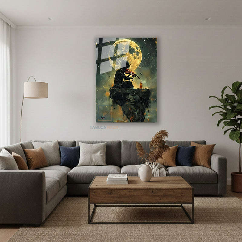 Dikey Cam Tablo Salon Duvar Tablosu Dikey Cam Kemancıay Yeni Ev Hediyesi Ofis Tablosu