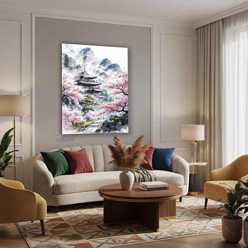 Dikey Cam Tablo Salon Duvar Tablosu Dikey Cam Kiraz Cicekleri Tapinak Yeni Ev Hediyesi Ofis Tablosu