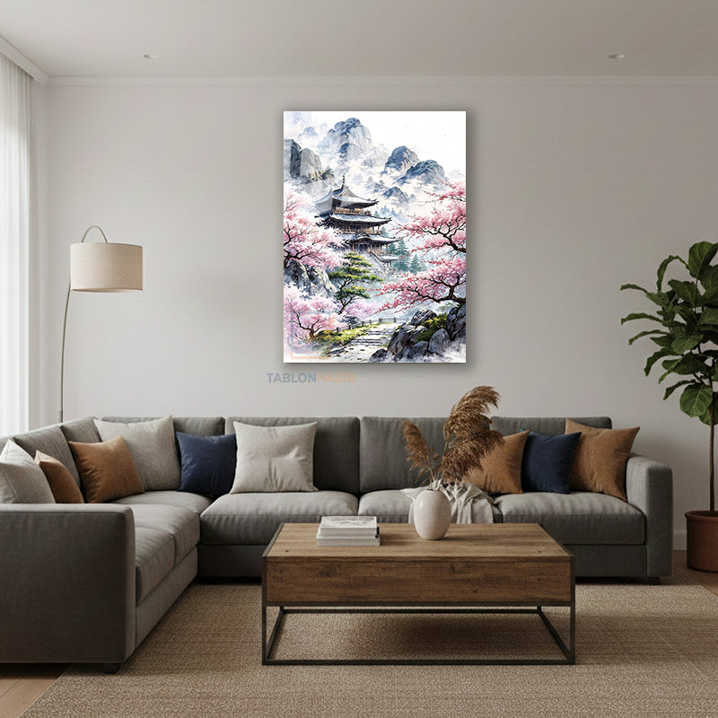 Dikey Cam Tablo Salon Duvar Tablosu Dikey Cam Kiraz Cicekleri Tapinak Yeni Ev Hediyesi Ofis Tablosu