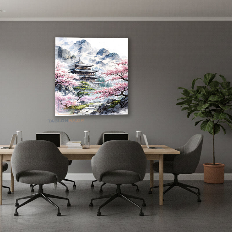 Dikey Cam Tablo Salon Duvar Tablosu Dikey Cam Kiraz Cicekleri Tapinak Yeni Ev Hediyesi Ofis Tablosu