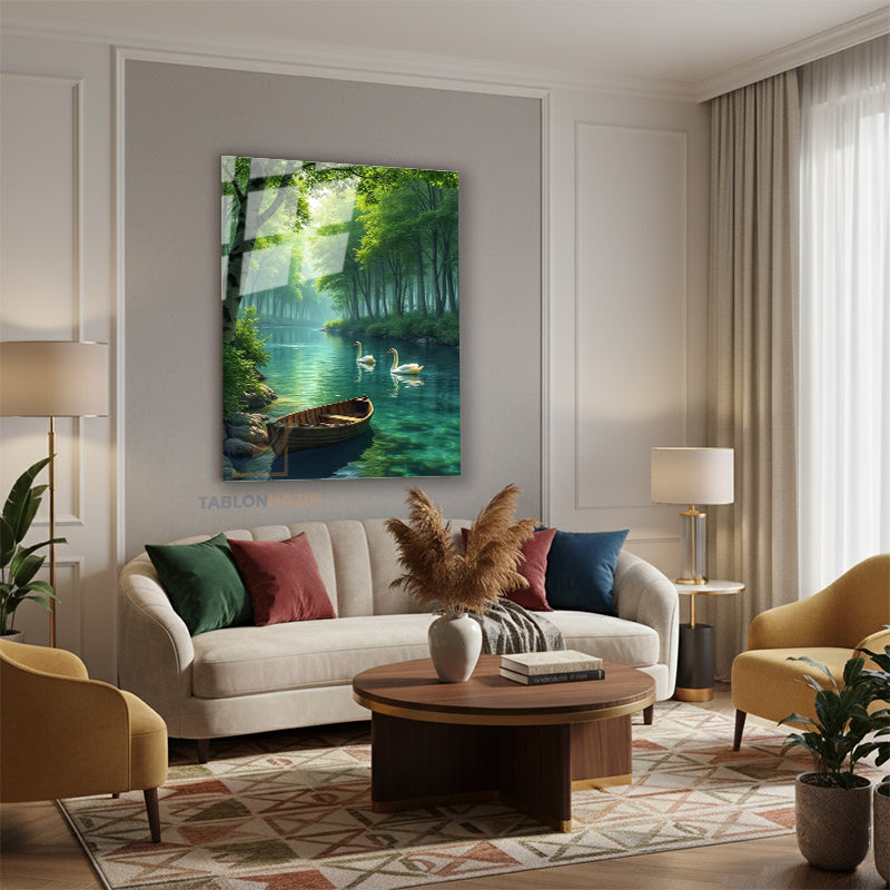 Dikey Cam Tablo Salon Duvar Tablosu Dikey Cam Kugu Gol Manzara Yeni Ev Hediyesi Ofis Tablosu