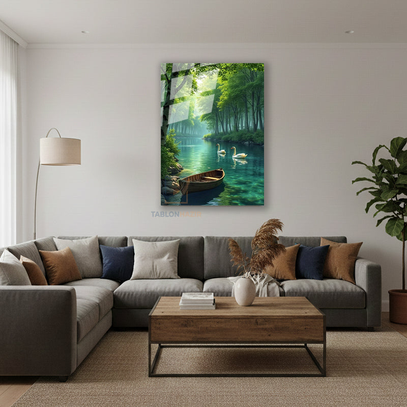 Dikey Cam Tablo Salon Duvar Tablosu Dikey Cam Kugu Gol Manzara Yeni Ev Hediyesi Ofis Tablosu