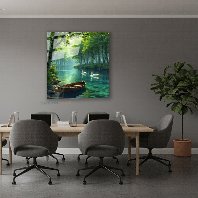 Dikey Cam Tablo Salon Duvar Tablosu Dikey Cam Kugu Gol Manzara Yeni Ev Hediyesi Ofis Tablosu