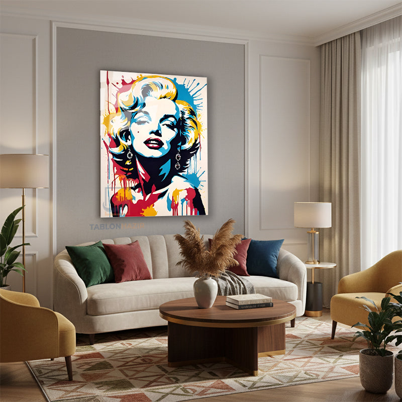 Dikey Cam Tablo Salon Duvar Tablosu Dikey Cam Mariliyn3 Yeni Ev Hediyesi Ofis Tablosu
