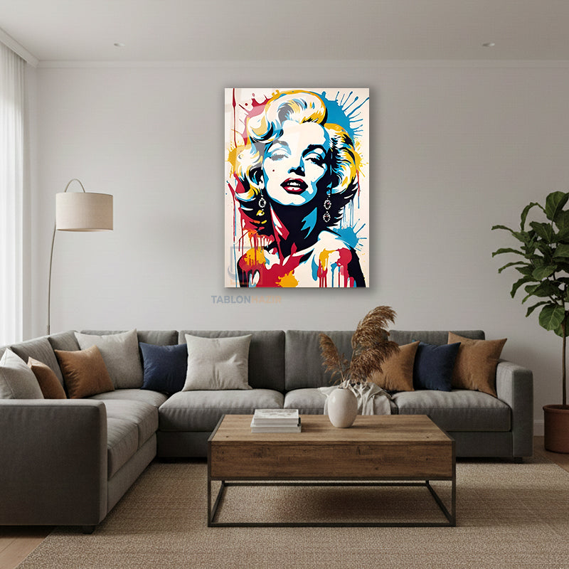Dikey Cam Tablo Salon Duvar Tablosu Dikey Cam Mariliyn3 Yeni Ev Hediyesi Ofis Tablosu