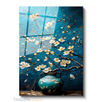 Dikey Cam Tablo Salon Duvar Tablosu Dikey Cam Mavi Vazodaki Cicekler Yeni Ev Hediyesi Ofis Tablosu