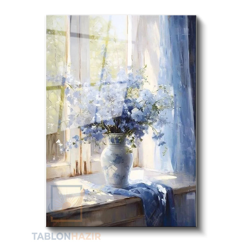 Dikey Cam Tablo Salon Duvar Tablosu Dikey Cam Mor Cicekler Vazo Yeni Ev Hediyesi Ofis Tablosu