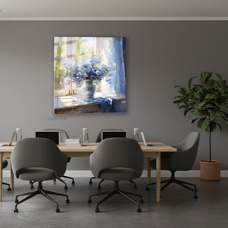 Dikey Cam Tablo Salon Duvar Tablosu Dikey Cam Mor Cicekler Vazo Yeni Ev Hediyesi Ofis Tablosu