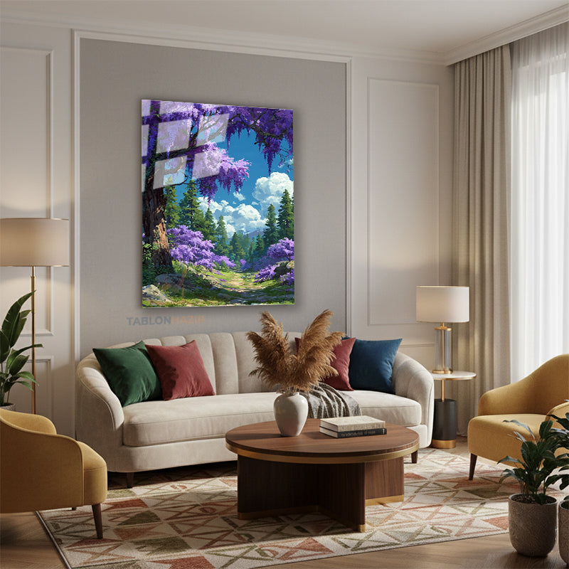 Dikey Cam Tablo Salon Duvar Tablosu Dikey Cam Moragac Manzara Yeni Ev Hediyesi Ofis Tablosu