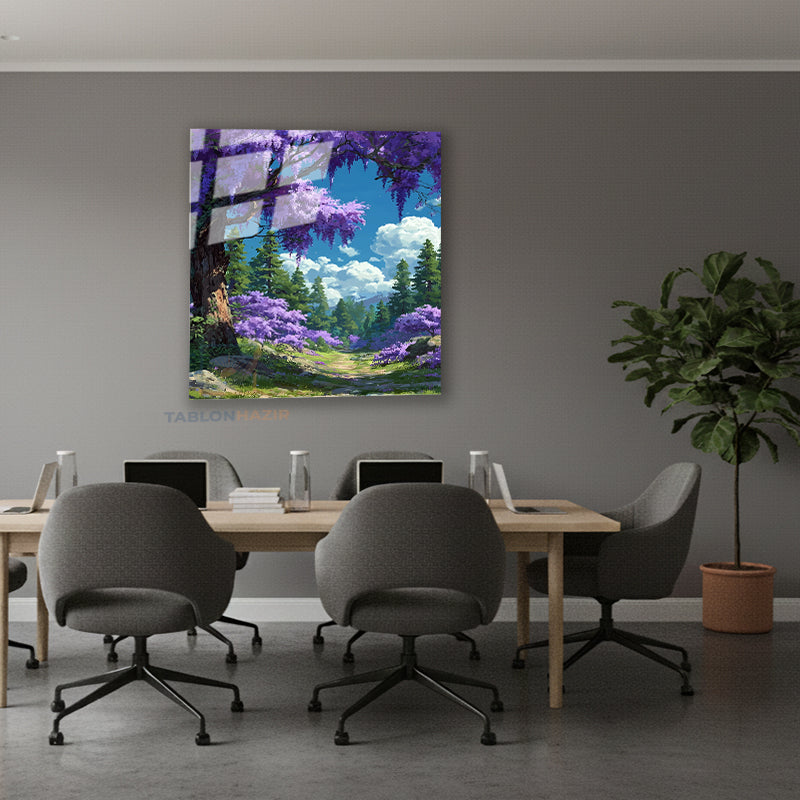 Dikey Cam Tablo Salon Duvar Tablosu Dikey Cam Moragac Manzara Yeni Ev Hediyesi Ofis Tablosu