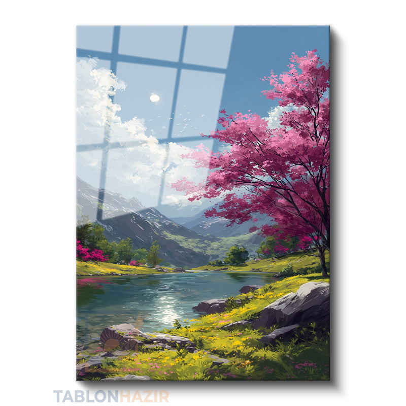 Dikey Cam Tablo Salon Duvar Tablosu Dikey Cam Nehir Manzara Yeni Ev Hediyesi Ofis Tablosu
