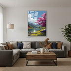 Dikey Cam Tablo Salon Duvar Tablosu Dikey Cam Nehir Manzara Yeni Ev Hediyesi Ofis Tablosu