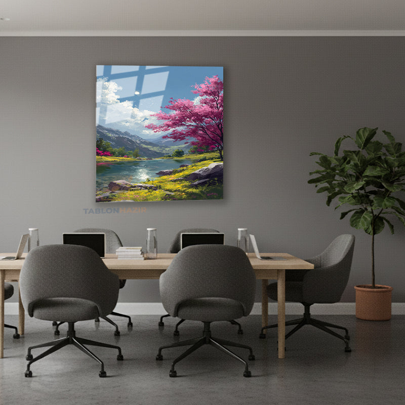 Dikey Cam Tablo Salon Duvar Tablosu Dikey Cam Nehir Manzara Yeni Ev Hediyesi Ofis Tablosu
