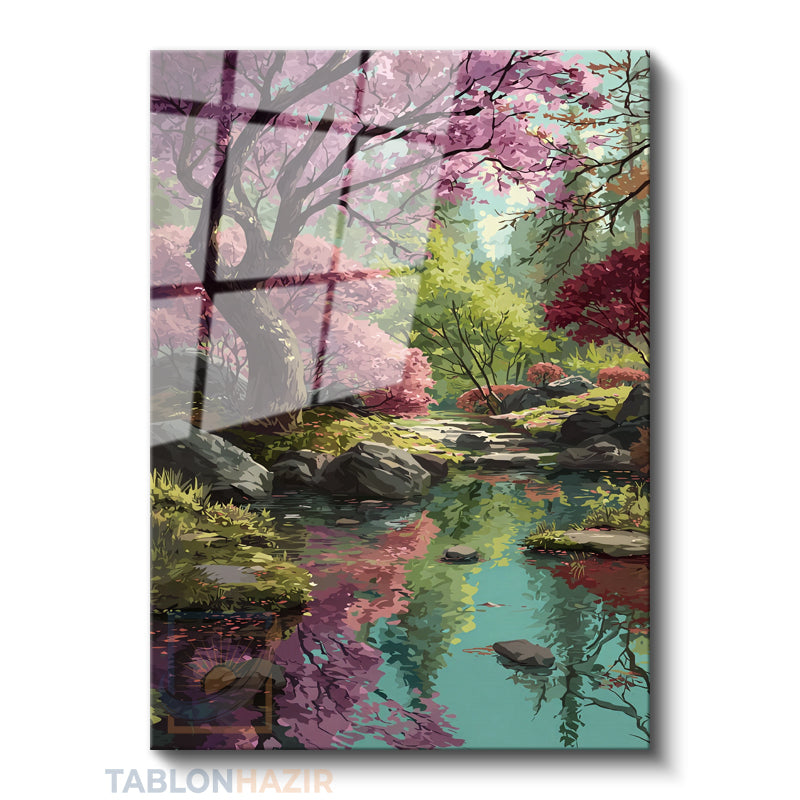 Dikey Cam Tablo Salon Duvar Tablosu Dikey Cam Orman Su Yeni Ev Hediyesi Ofis Tablosu