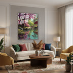 Dikey Cam Tablo Salon Duvar Tablosu Dikey Cam Orman Su Yeni Ev Hediyesi Ofis Tablosu