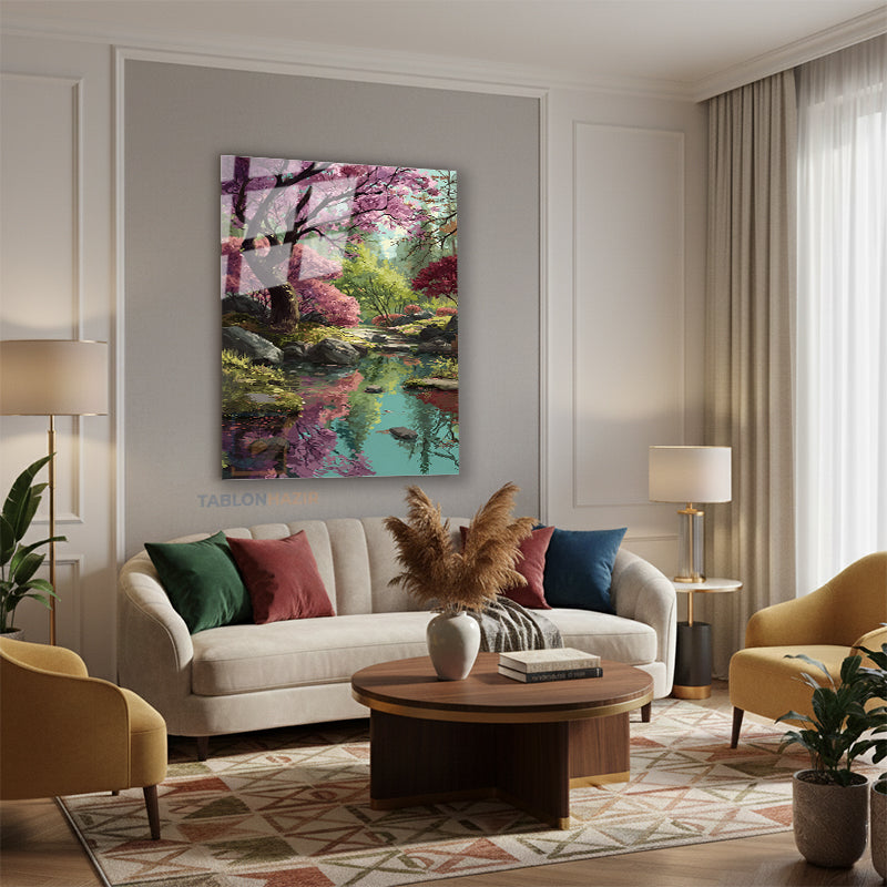 Dikey Cam Tablo Salon Duvar Tablosu Dikey Cam Orman Su Yeni Ev Hediyesi Ofis Tablosu