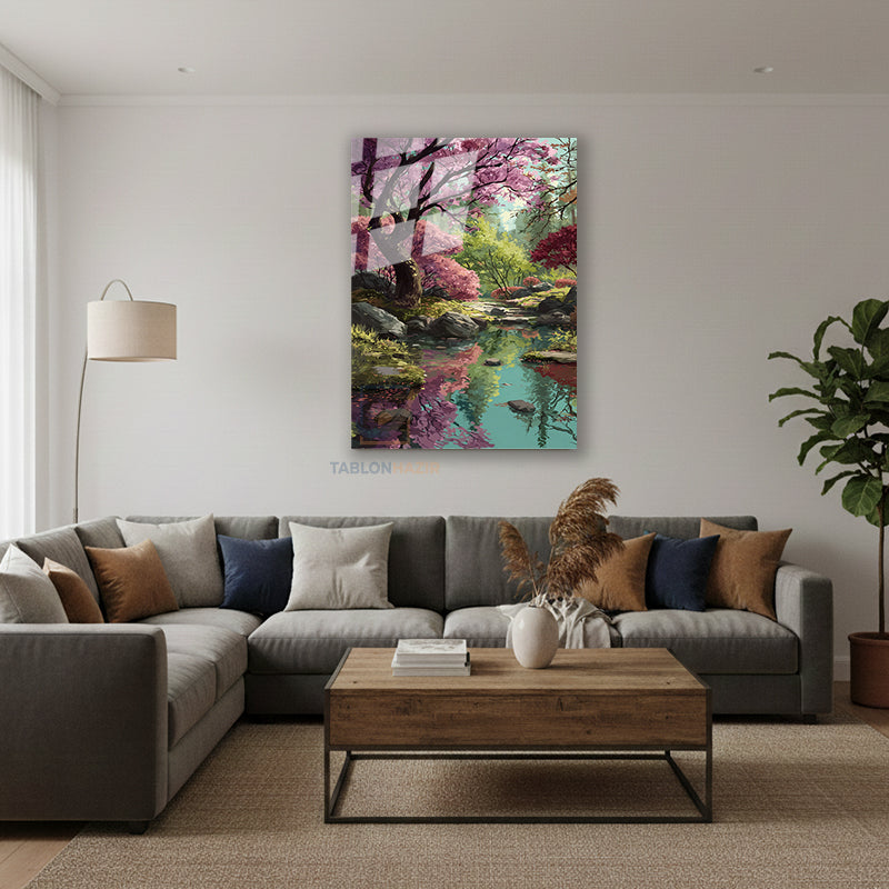 Dikey Cam Tablo Salon Duvar Tablosu Dikey Cam Orman Su Yeni Ev Hediyesi Ofis Tablosu